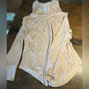 Bali Athleisure Light Pink Ribbed Hoodie Sweatshirt